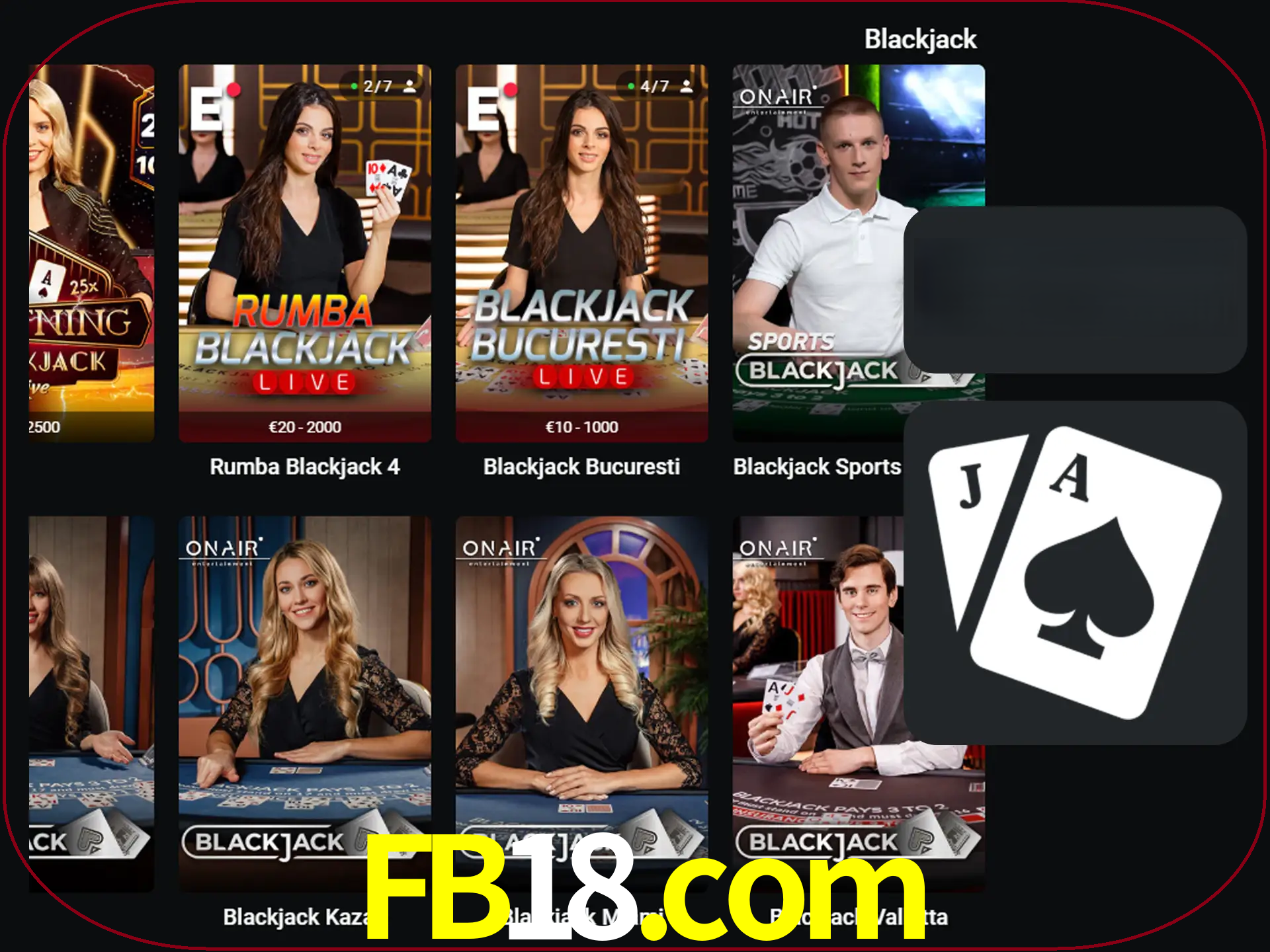 Escolha uma mesa completa de jogadores de blackjack.